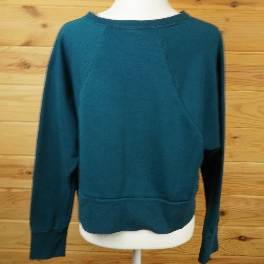 Nike Yoga Lux Teal Dri Fit Cropped Pullover‎ Fleece Crew Sweatshirt Size Large - Picture 4 of 6